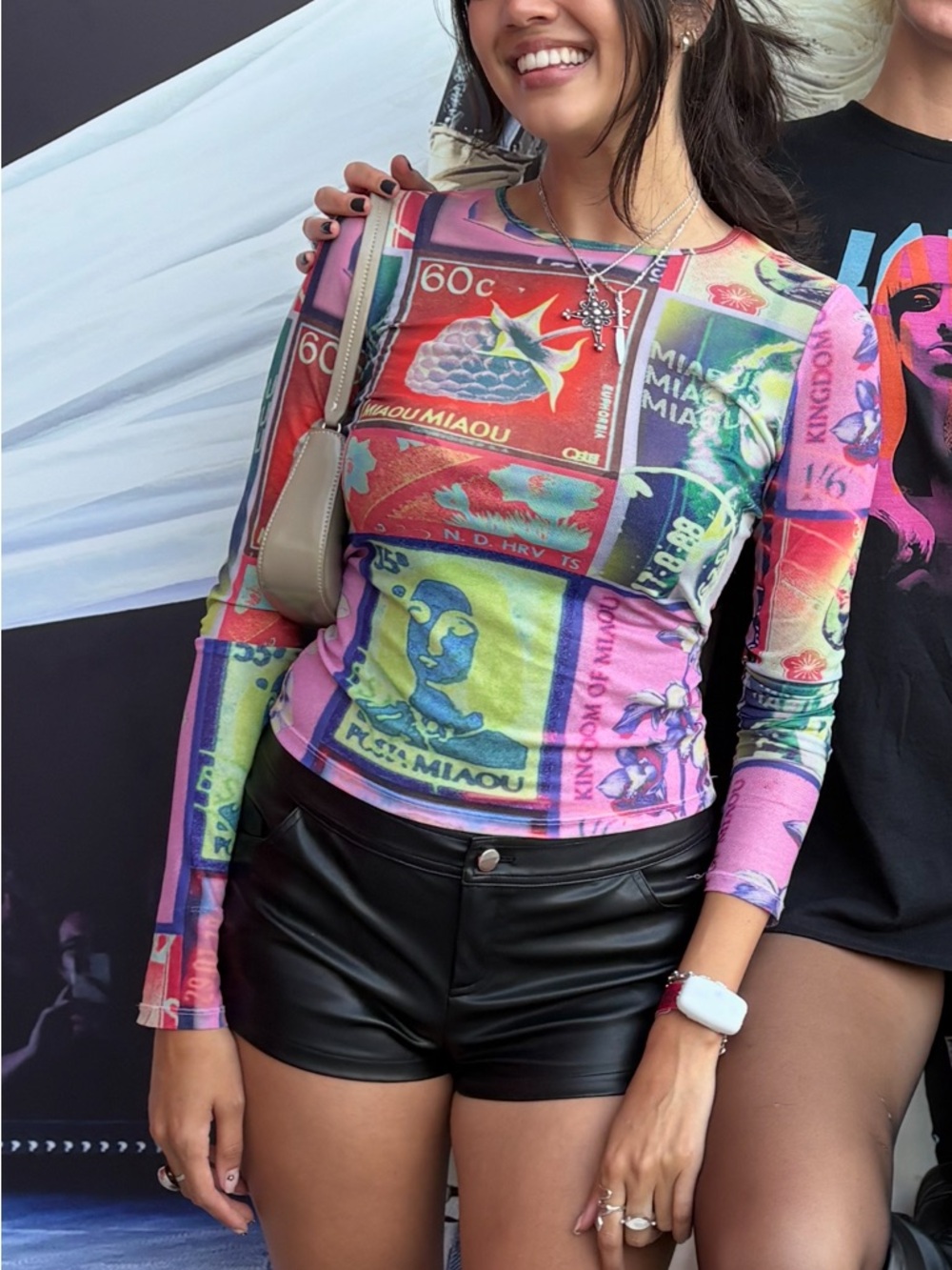 Miaou Multicolor Graphic Mesh Top